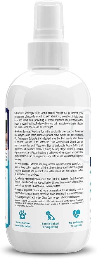 Vetericyn Plus Hydrogel Spray for Dogs, Wound & Skin Care Gel, 8 oz