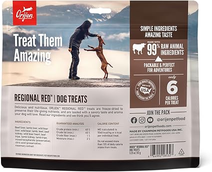 ORIJEN WHOLEPREY Freeze Dried Dog Treats Regional Red Recipe 3.25oz Bag