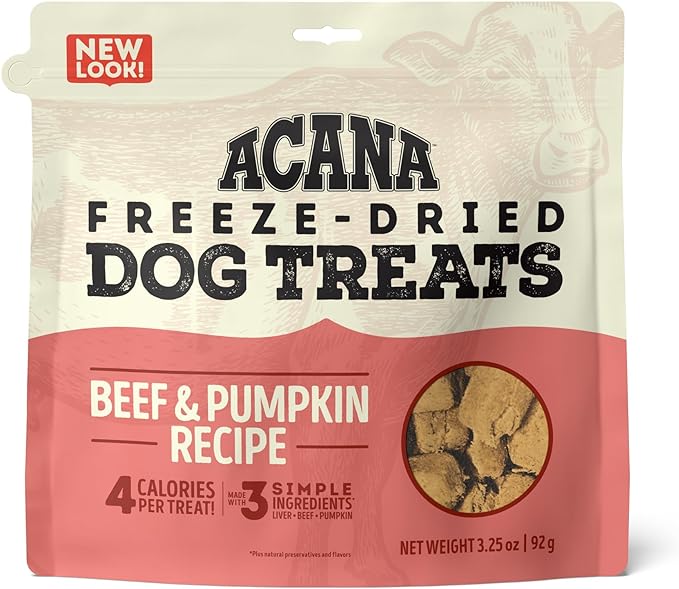 ACANA Freeze Dried Dog Treats, Limited Ingredient Beef and Pumpkin Dog Recipe, 3.25oz