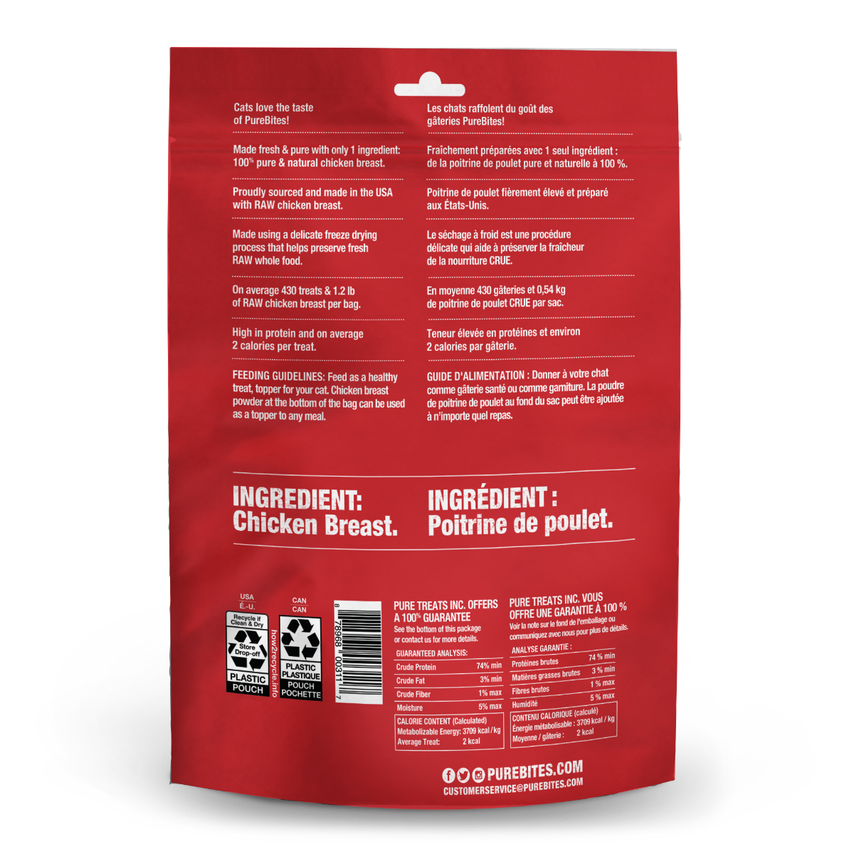 PureBites Freeze Dried Cat Treats, Chicken, 156g | 5.5oz, Jumbo Size 2 Pack
