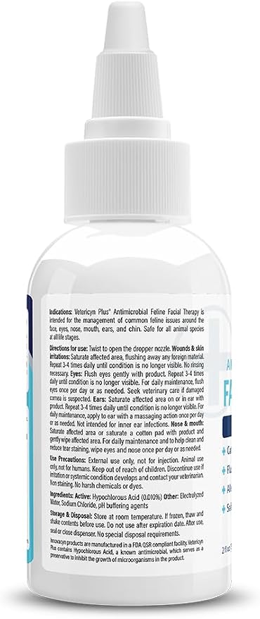 Vetericyn Plus Feline Facial Therapy, Cat Acne Chin Cleanser, 2 oz