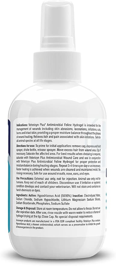 Vetericyn Plus Cat Wound Care Hydrogel Spray | Feline Healing Aid and Wound Protectant, Sprayable Gel to Relieve Cat Itchy Skin. 3 Ounces