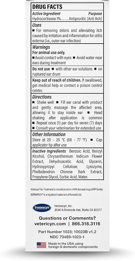Vetericyn Triple-Action Dog Ear Treatment, Ear Drops with 1% Hydrocortisone