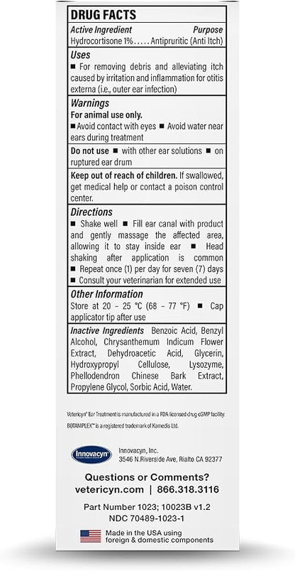 Vetericyn Triple-Action Dog Ear Treatment, Ear Drops with 1% Hydrocortisone