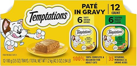 Temptations in Gravy Flavor Wet Cat Food Variety Pack, 3.5 Oz Tray (12 Pk), Made with Real Chicken, Salmon Protein to Help Support Strong, Healthy Muscles
