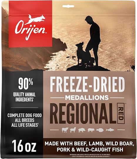 ORIJEN WHOLEPREY Freeze Dried Dog Food & Topper Regional Red 16oz Bag