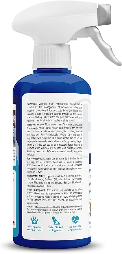 Vetericyn Plus Hydrogel Spray for All Animals, Wound & Skin Care Gel, 16 oz