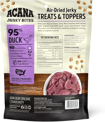 ACANA Jerky Bites Dog Treats Duck Recipe 6oz Bag