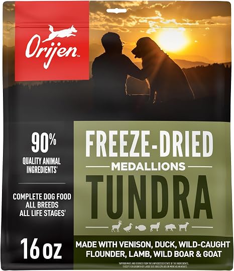 ORIJEN WHOLEPREY Freeze Dried Dog Food & Topper Tundra 16oz Bag
