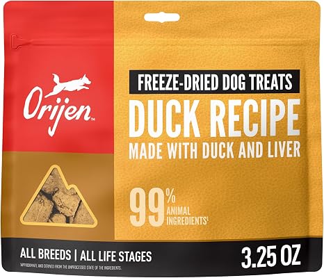 ORIJEN WHOLEPREY Freeze Dried Dog Treats Free Run Duck 3.25oz Bag