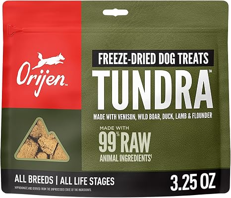 ORIJEN WHOLEPREY Freeze Dried Dog Treats Tundra Recipe 3.25oz Bag