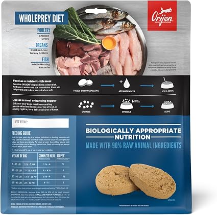 ORIJEN WHOLEPREY Freeze Dried Dog Food & Topper Original 6oz Bag