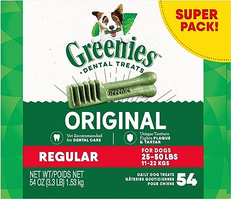 GREENIES Regular Natural Dental Care Dog Treats, 54 oz. Pack (54 Treats)