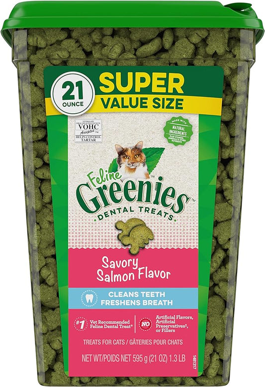 Greenies Feline Adult Natural Dental Care Cat Treats Savory Salmon Flavor, 21 oz