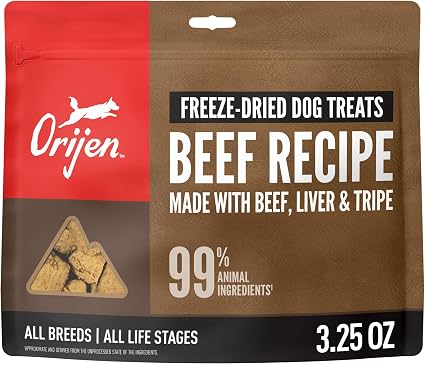 ORIJEN WHOLEPREY Freeze Dried Dog Treats Ranch-Raised Beef 3.25oz Bag
