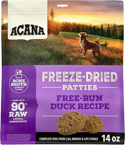 ACANA Freeze Dried Dog Food & Topper Free-Run Duck Patties 14oz Bag
