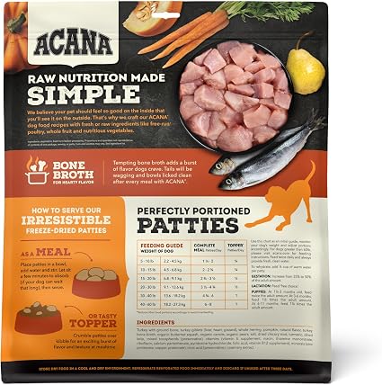 ACANA Freeze Dried Dog Food & Topper Free-Run Turkey Patties 14oz Bag