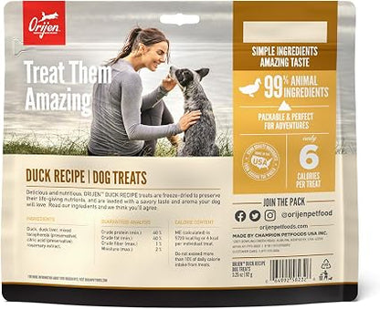 ORIJEN WHOLEPREY Freeze Dried Dog Treats Free Run Duck 3.25oz Bag