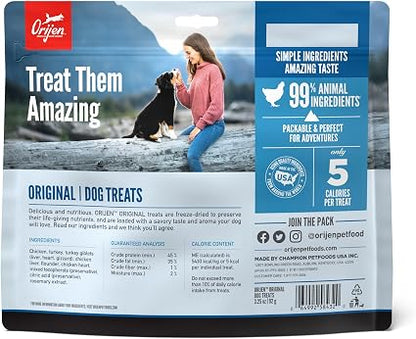 ORIJEN WHOLEPREY Freeze Dried Dog Treats Original Recipe 3.25oz Bag