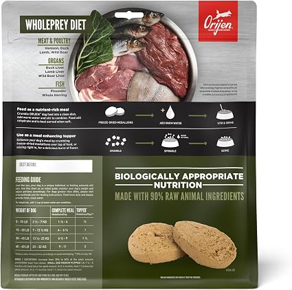 ORIJEN WHOLEPREY Freeze Dried Dog Food & Topper Tundra 6oz Bag