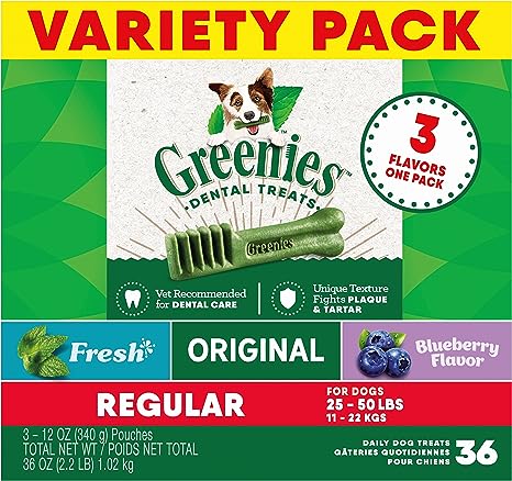Greenies Regular Natural Dental Care Dog Treats, 36 oz. Variety Pack, 3 Packs of 12 oz. Treats