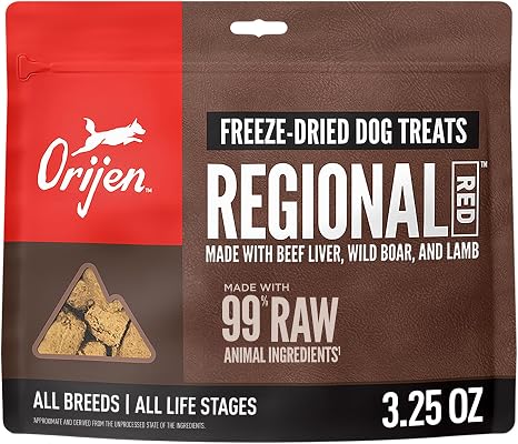 ORIJEN WHOLEPREY Freeze Dried Dog Treats Regional Red Recipe 3.25oz Bag