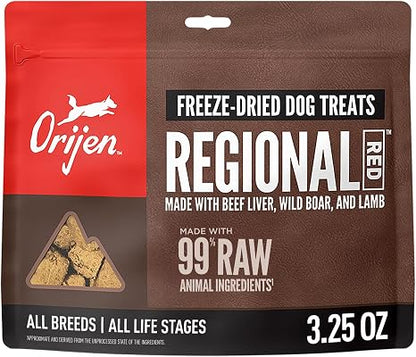 ORIJEN WHOLEPREY Freeze Dried Dog Treats Regional Red Recipe 3.25oz Bag