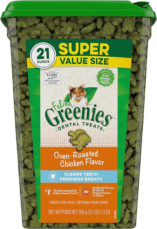 Greenies Feline Adult Natural Dental Care Cat Treats Oven Roasted Chicken Flavor, 21 oz