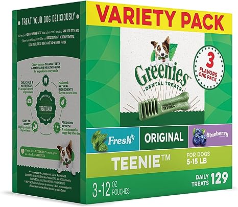 Greenies Teenie Natural Dental Care Dog Treats, 36 oz. Variety Pack, 3 Packs of 12 oz. Treats