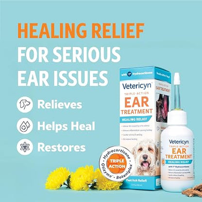 Vetericyn Triple-Action Dog Ear Treatment, Ear Drops with 1% Hydrocortisone