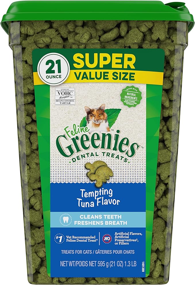 Greenies Feline Adult Natural Dental Care Cat Treats Tempting Tuna Flavor, 21 oz