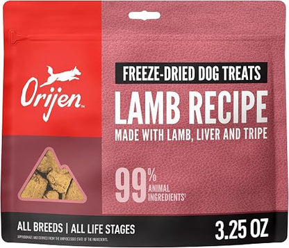 ORIJEN WHOLEPREY Freeze Dried Dog Treats Grass Fed Lamb 3.25oz Bag