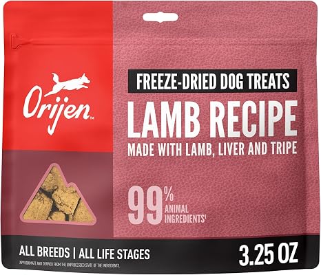 ORIJEN WHOLEPREY Freeze Dried Dog Treats Grass Fed Lamb 3.25oz Bag
