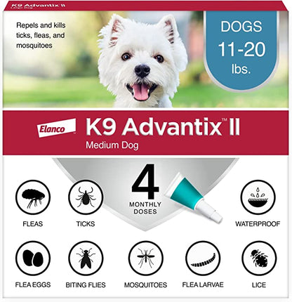 K9 Advantix II for Dogs 11 to 20 pounds (Teal 4 Pack)
