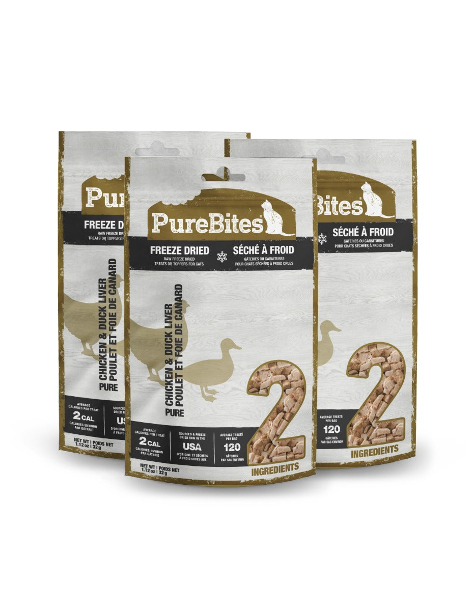Freeze Dried Cat Treats, Chicken & Duck Liver, 1.12oz 3 pack