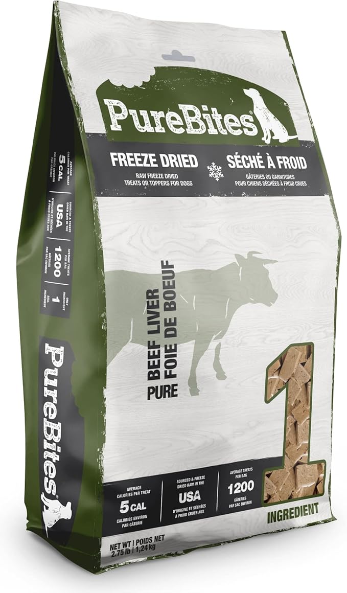 PureBites Beef Freeze Dried Dog Treats, Toppers, 1 Ingredient, Made in USA, 44oz