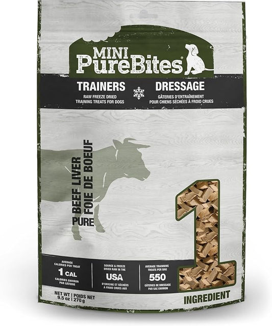 PureBites Mini Beef Freeze Dried Dog Treats, 1 Ingredient, Made in USA, 9.5oz