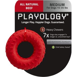 Playology Dual Layer Ring Toy, for Medium Dogs (15-35lbs) Beef Scented