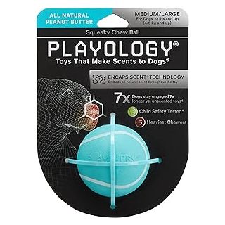 Playology Squeaky Dog Balls for Medium and Large Dogs (10lbs & Up) Peanut Butter scented