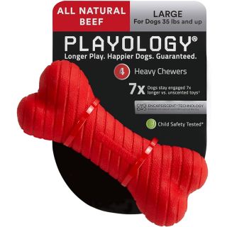 Playology Dual Layer Bone Dog Toy, for Large Dog Breeds (35lbs and Up) Beef Scented