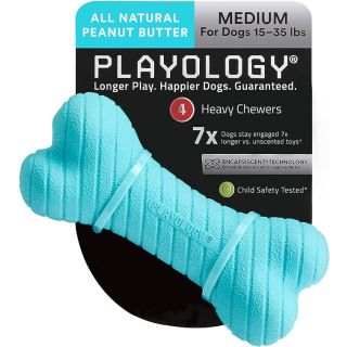 Playology Dual Layer Bone Dog Toy, for Medium Dog Breeds (15-35lbs) Peanut Butter Scented