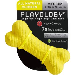 Playology Dual Layer Bone Dog Toy, for Medium Dog Breeds (15-35lbs) Chicken Scented