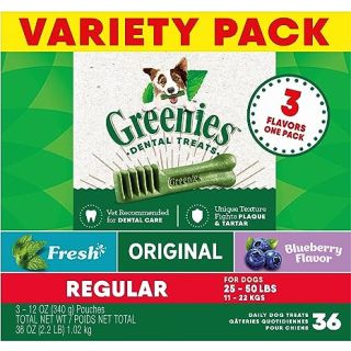Greenies Regular Natural Dental Care Dog Treats, 36 oz. Variety Pack, 3 Packs of 12 oz. Treats