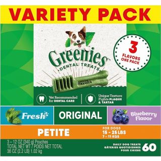 Greenies Petite Natural Dental Care Dog Treats, 36 oz. Variety Pack, 3 Packs of 12 oz. Treats