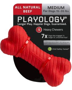 Playology Dual Layer Bone Dog Toy, for Medium Dog Breeds (15-35lbs) Beef Scented